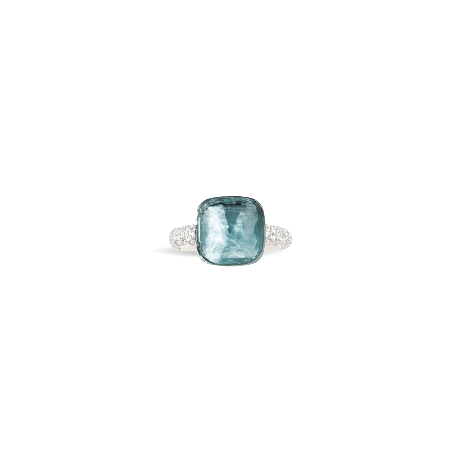 Pomellato Nudo Maxi Sky Blue Topaz & Dia Ring in 18k White & Rose Gold