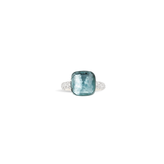 Pomellato Nudo Maxi Sky Blue Topaz & Dia Ring in 18k White & Rose Gold