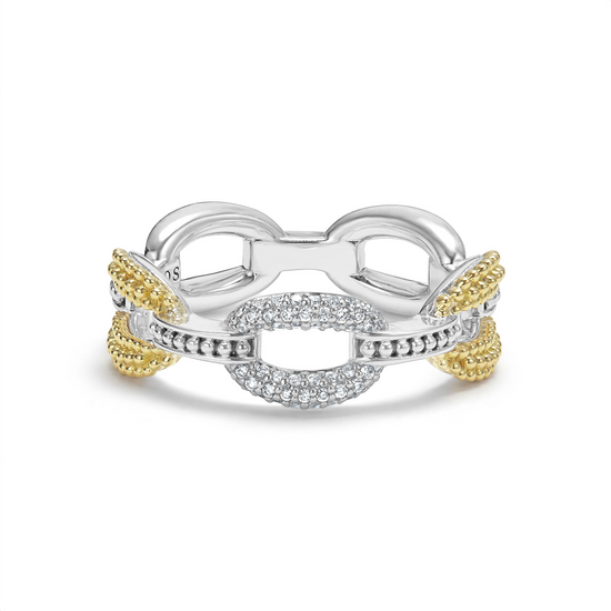Lagos Small Two-Tone Eternity Diamond Ring in Sterling Silver and 18k Gold