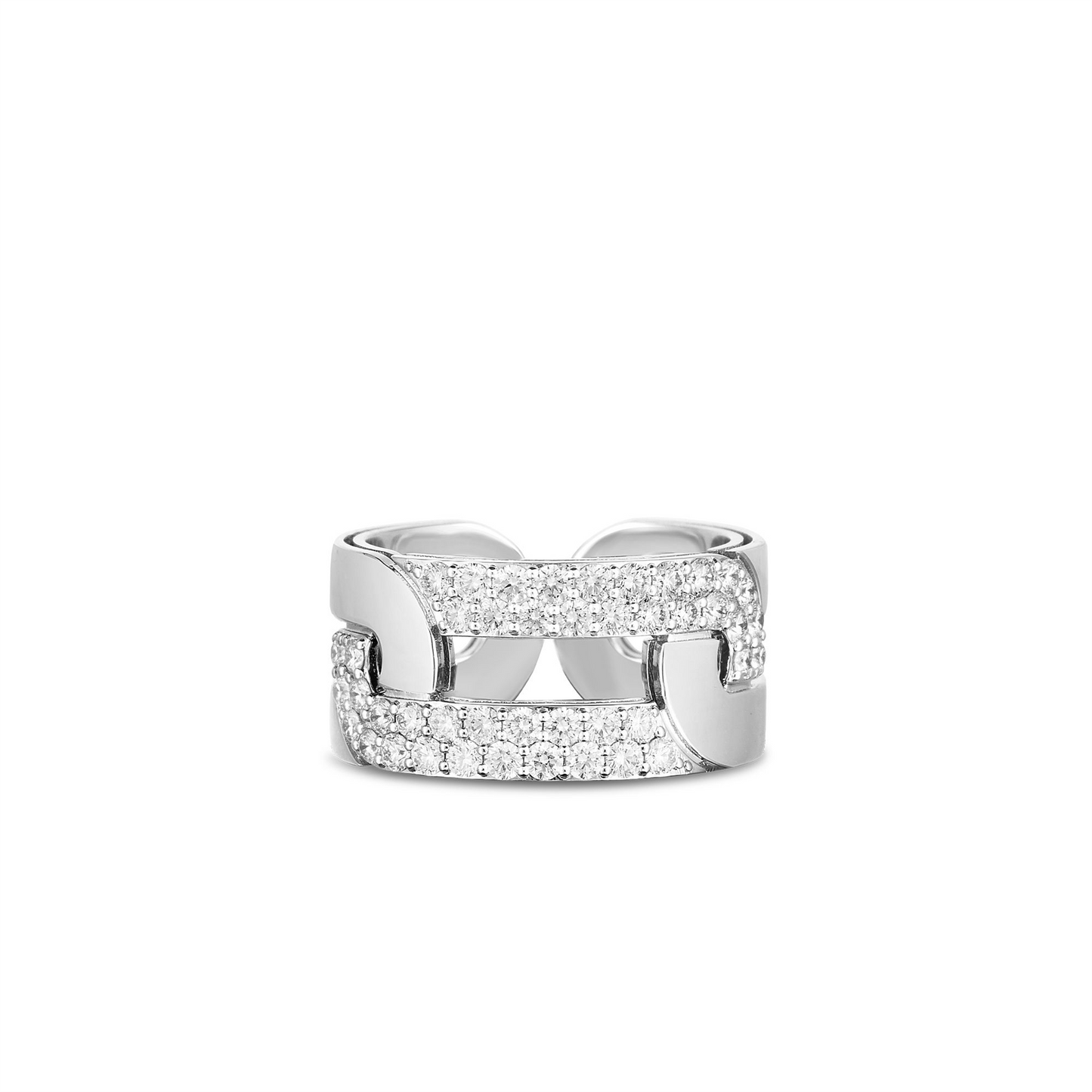 Roberto Coin Navarra Diamond Pavé Link Cuff Ring in White Gold