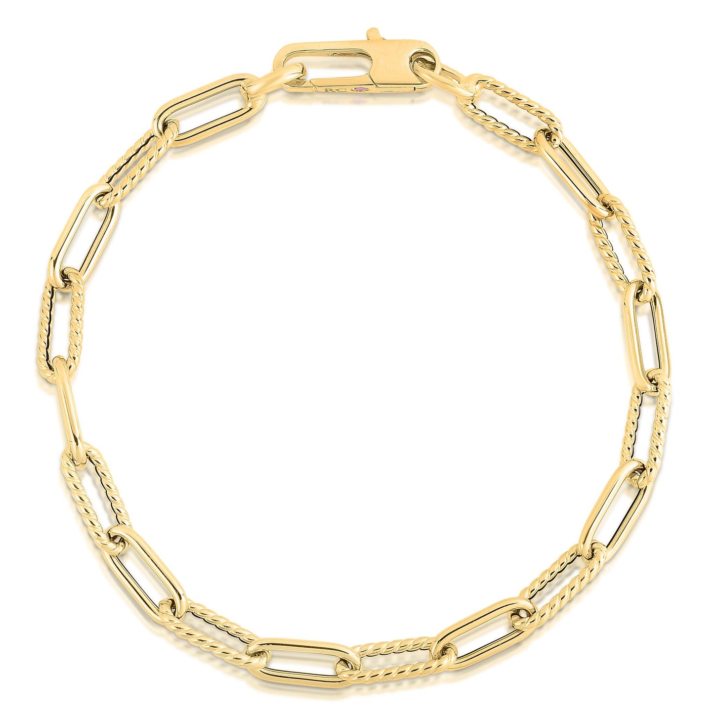 Roberto Coin Designer Gold Alternating Polished and Fluted Paperclip Link Bracelet