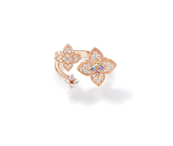 Roberto Coin Venetian Princess Carnival Pave Diamond & Mixed Stone Small Triple Flower Ring
