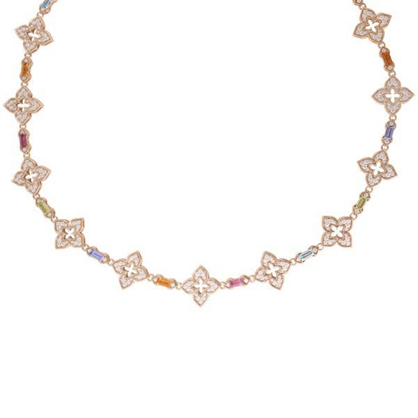 Roberto Coin 18k Rose Gold Venetian Princess Carnival Pave Diamond & Mixed Baguette Flower Necklace
