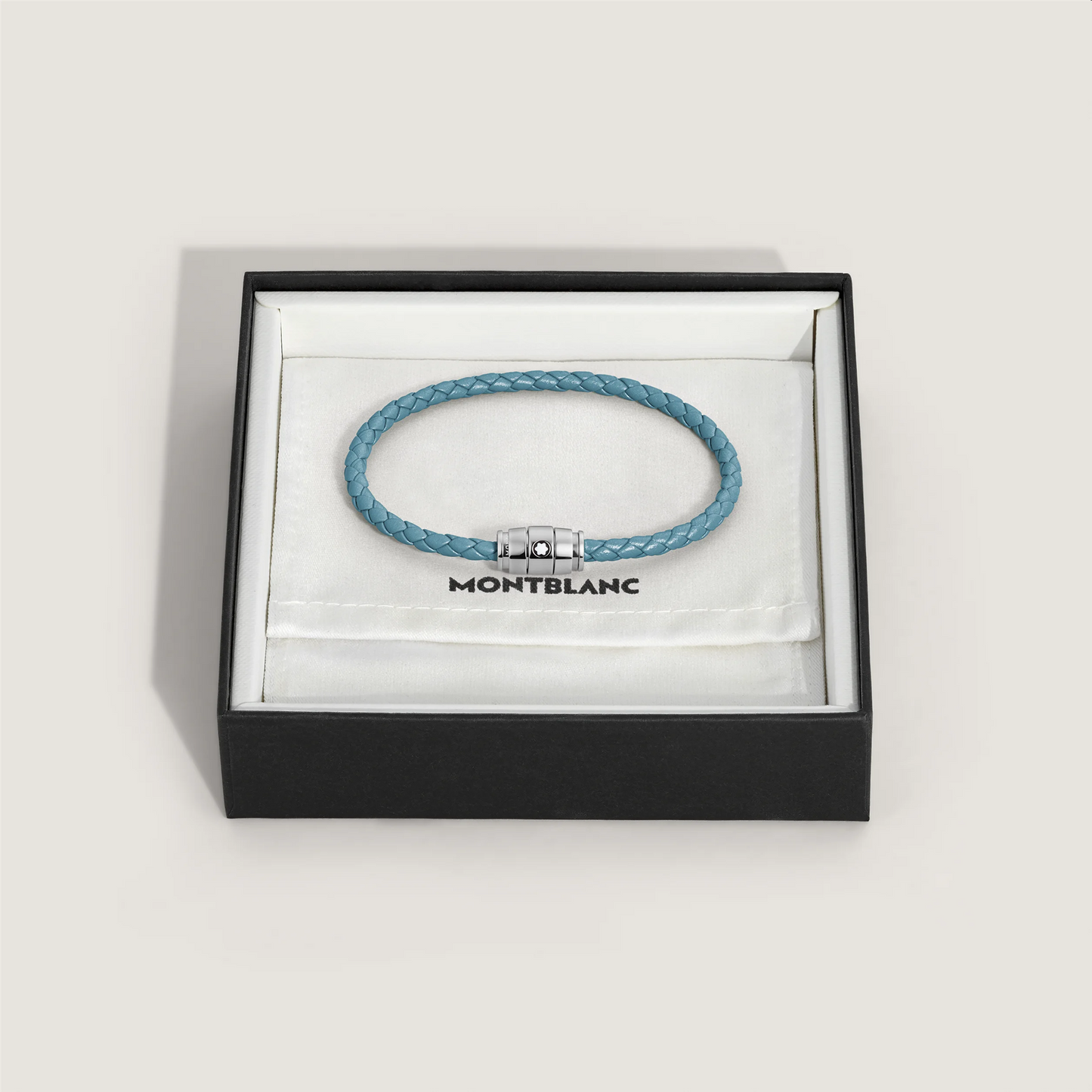 Montblanc Bracelet Steel 3 Rings Meisterstück Collection in Smoky Blue Leather