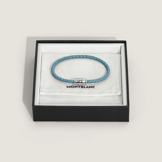 Montblanc Bracelet Steel 3 Rings Meisterstück Collection in Smoky Blue Leather