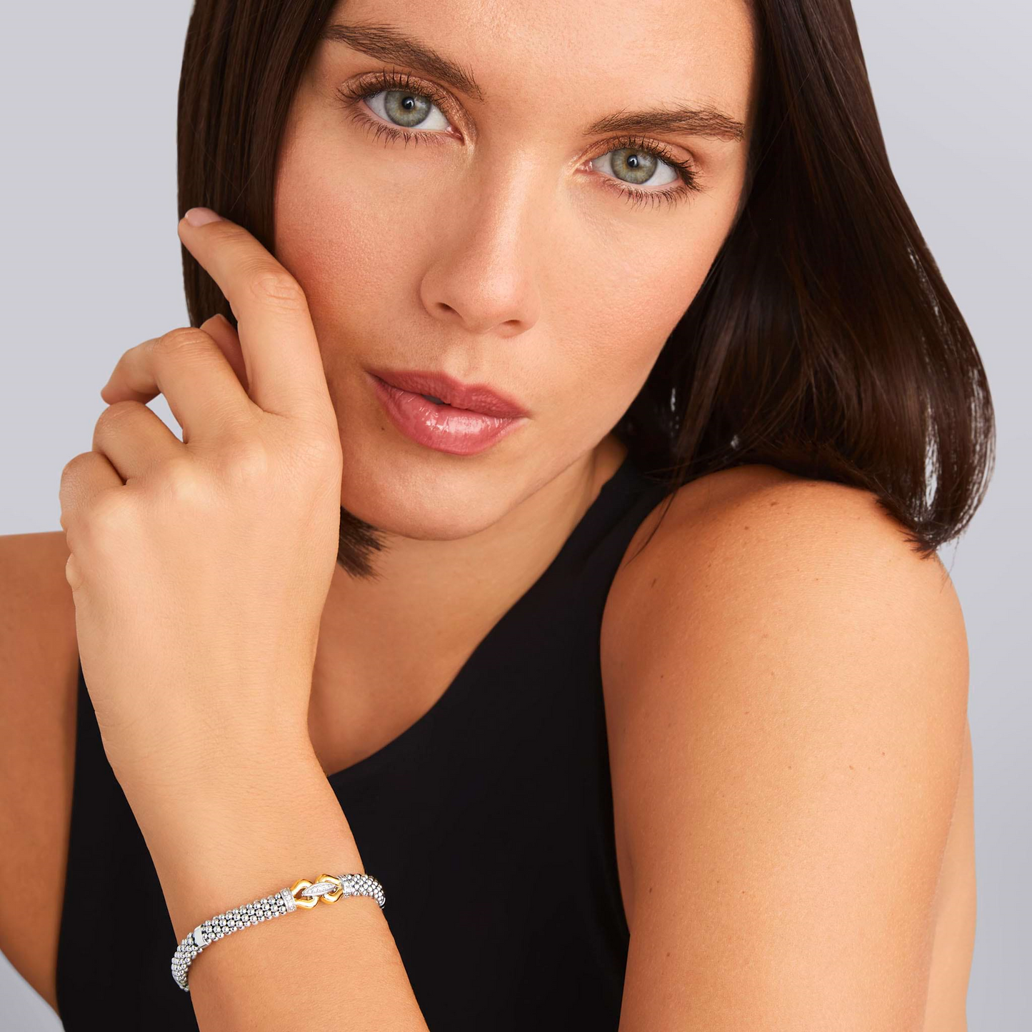 Lagos Two-Tone Caviar Buckle Diamond Bracelet