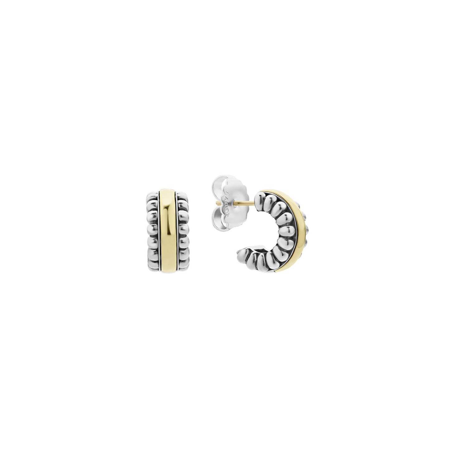 Lagos Two-Tone  Caviar Beading Flute Huggie Earrings