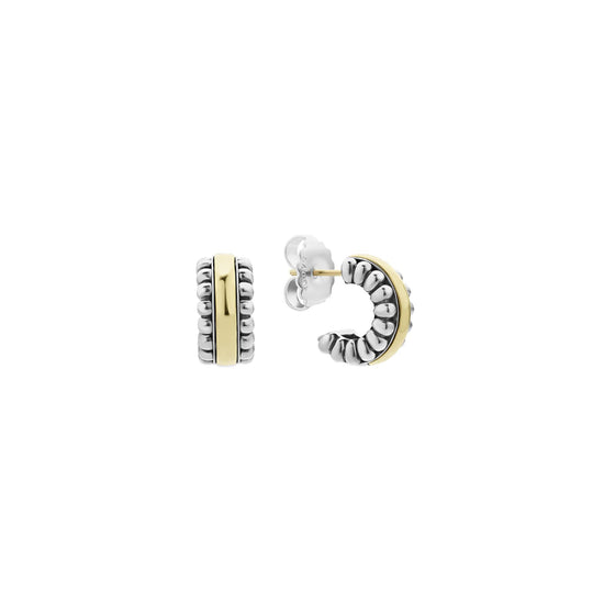 Lagos Two-Tone  Caviar Beading Flute Huggie Earrings