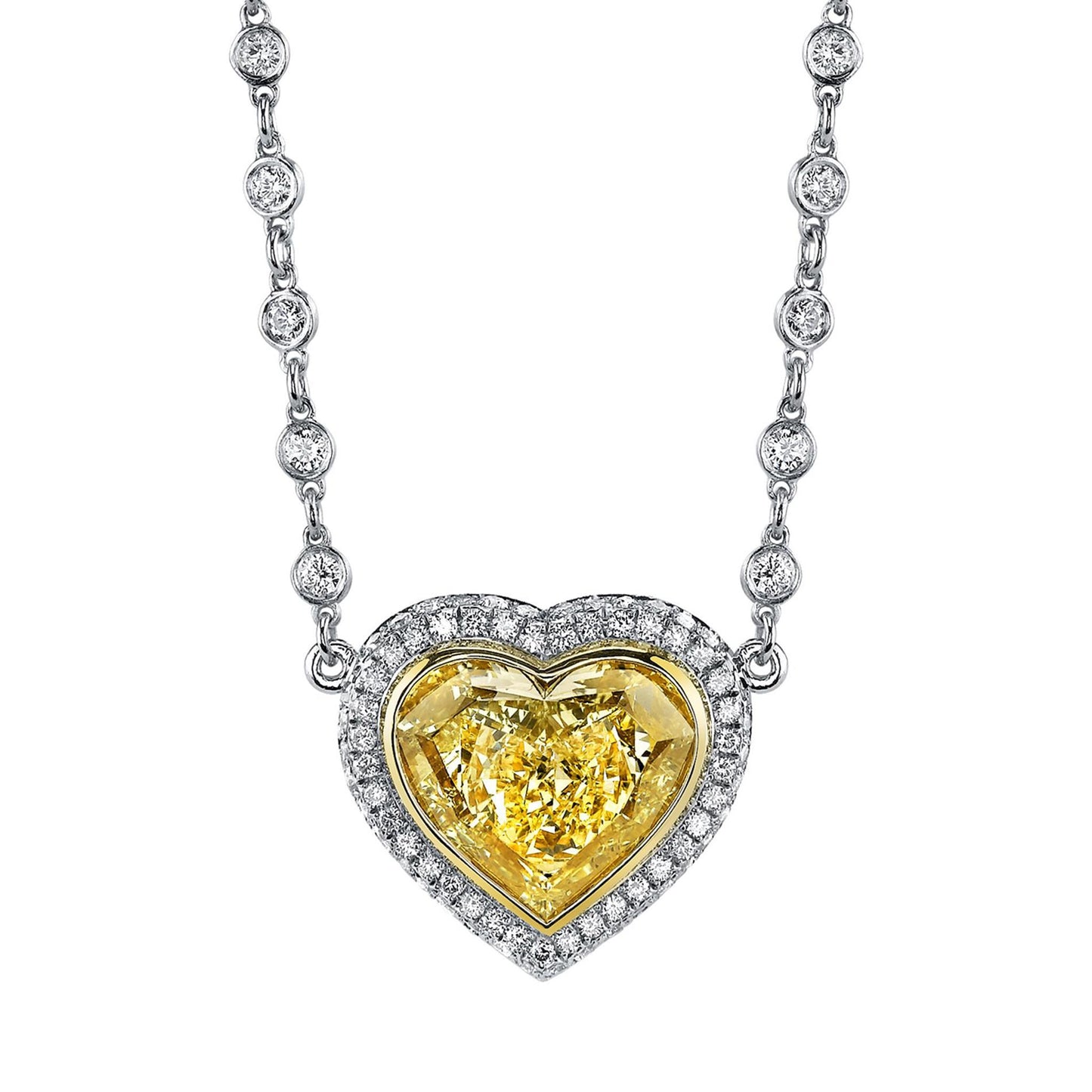 Joshua J Fancy Diamond Heartshaped Necklace w/ Pavé Diamond Accents