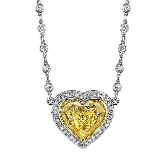 Joshua J Fancy Diamond Heartshaped Necklace w/ Pavé Diamond Accents