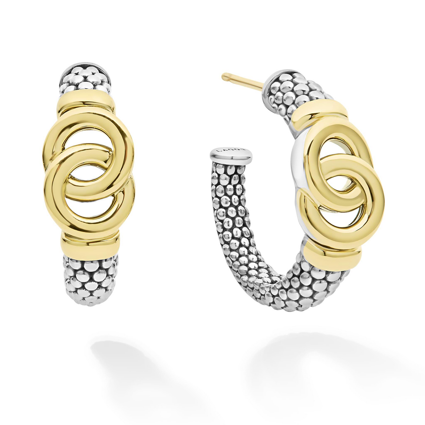 Lagos Two-Tone Interlocking Hoop Earrings in Sterling Silver and 18k Gold