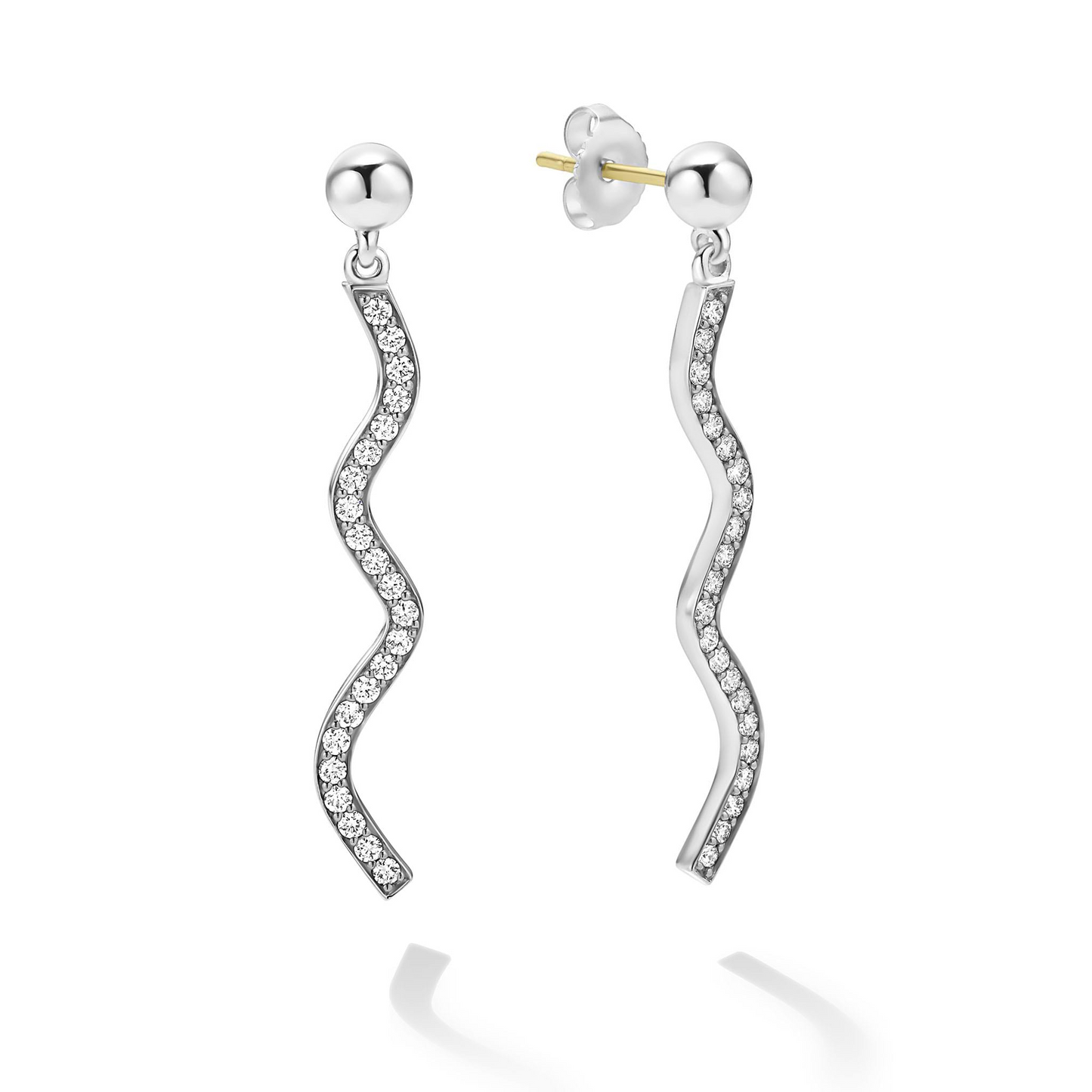 Lagos Large Wave Diamond Drop Earrings in Sterling Silver