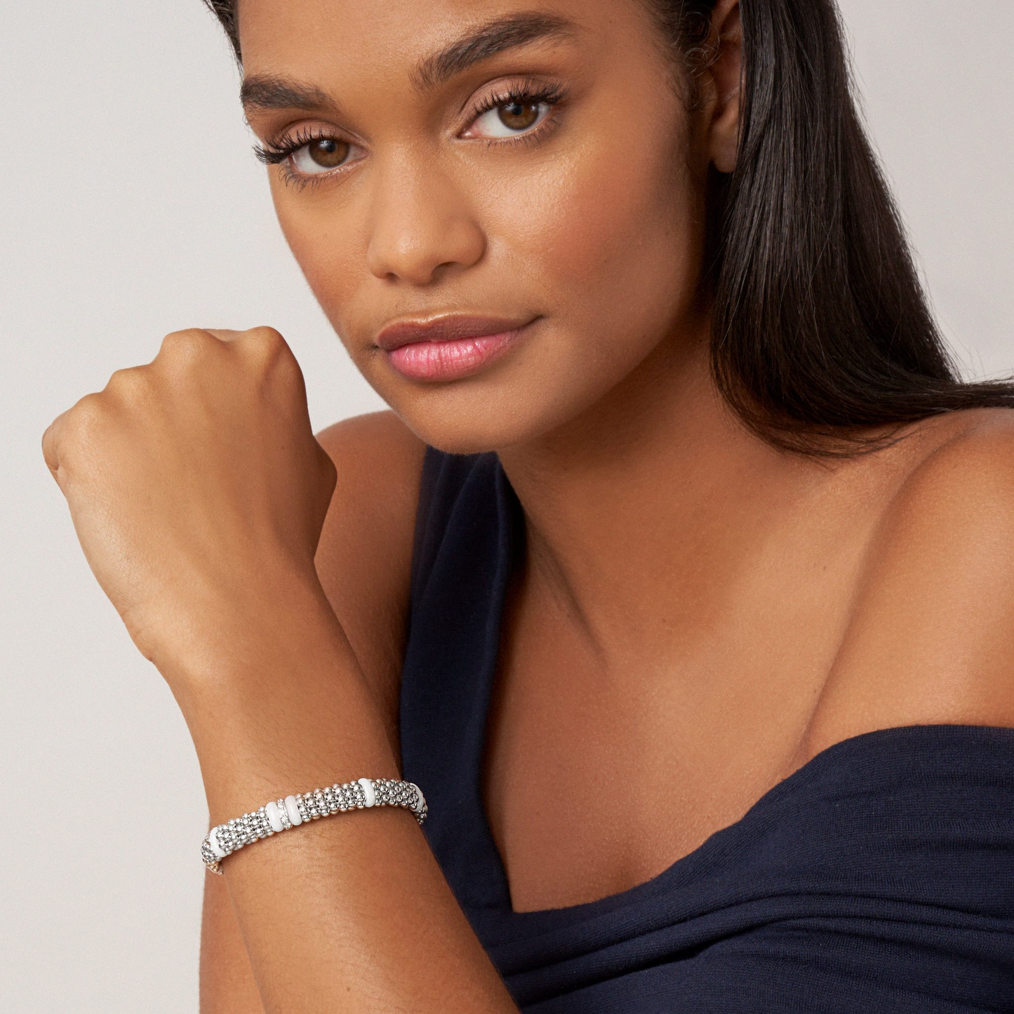 Lagos White Single Station Diamond Caviar Bracelet