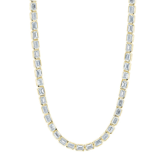 Joshua J  East/West Emerald Cut Bezel Set Diamond Necklace in 18k Gold