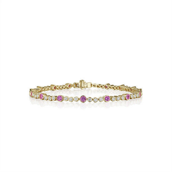 Penny Preville Pink Sapphire & Diamond Bezel Set Line Bracelet in 18k Gold