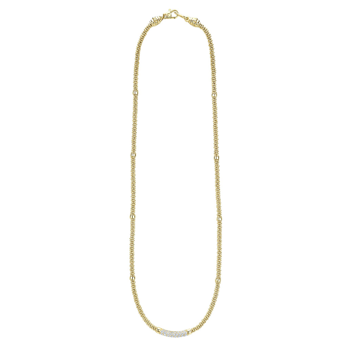 Lagos Eight Gold Station Diamond Caviar Necklace in 18k Gold