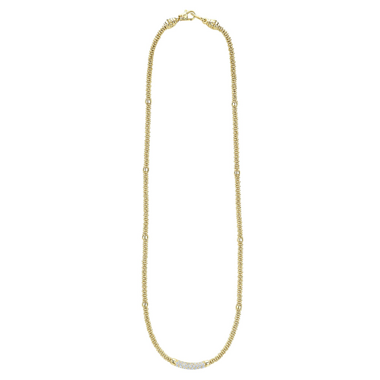 Lagos Eight Gold Station Diamond Caviar Necklace in 18k Gold