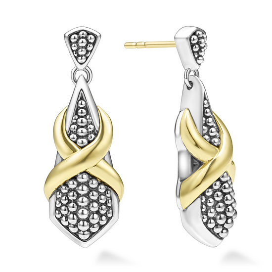 Lagos Two-Tone X Drop Earrings in Sterling Silver and 18k Gold