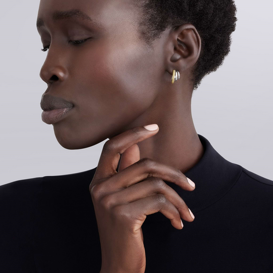 Lagos Two-Tone Three Ring Hoop Earrings in Sterling Silver and 18k Gold
