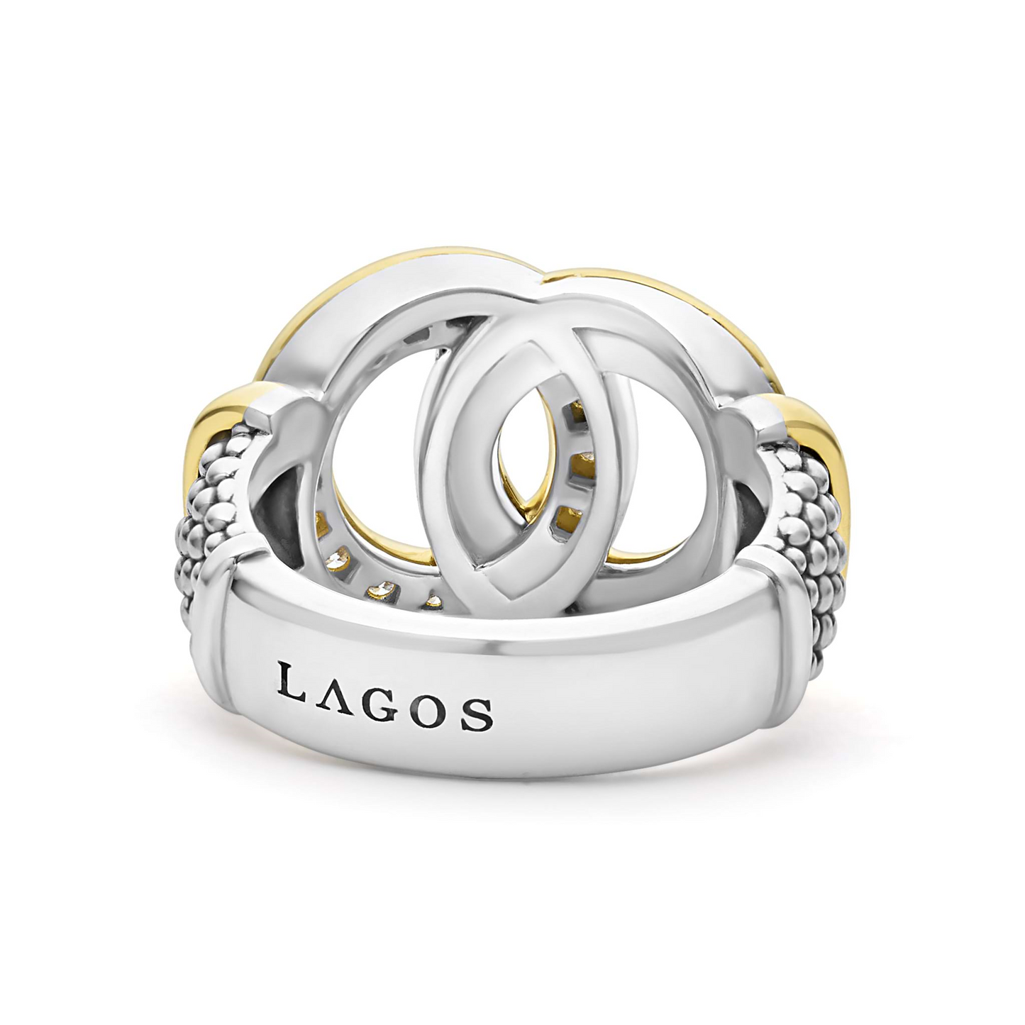 Lagos Two-Tone Interlocking Diamond Statement Ring in Sterling Silver and 18k Gold
