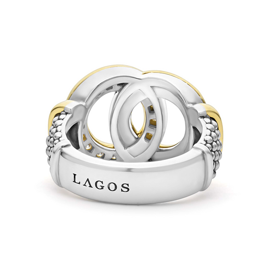 Lagos Two-Tone Interlocking Diamond Statement Ring in Sterling Silver and 18k Gold