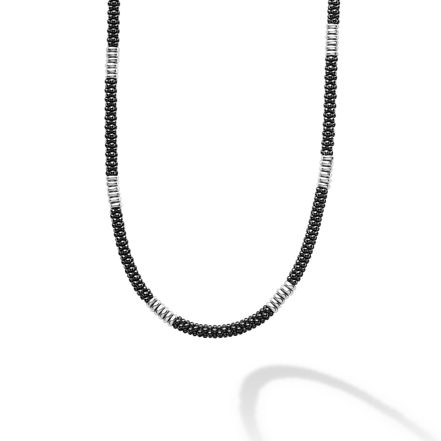 Lagos Black Silver Station Ceramic Beaded Necklace