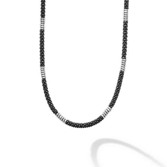 Lagos Black Silver Station Ceramic Beaded Necklace
