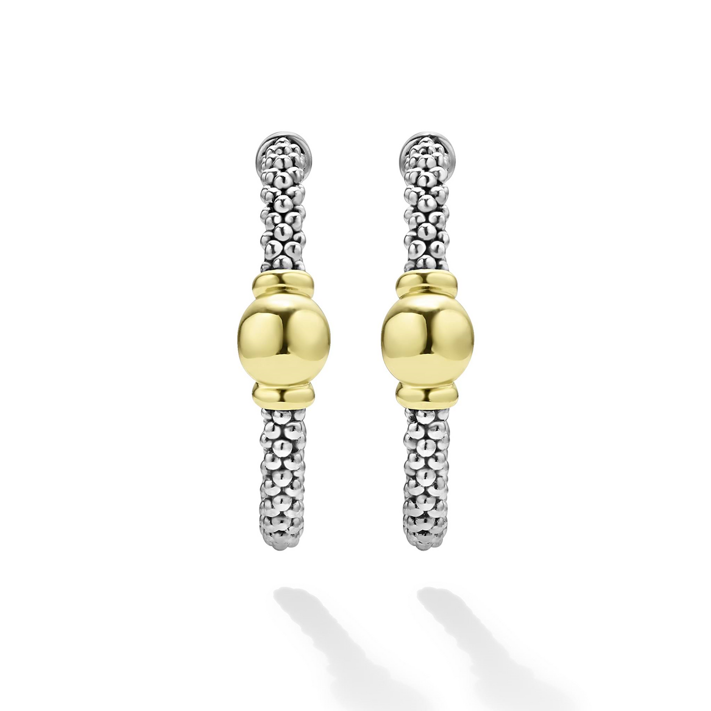Lagos Two-Tone Station Hoop Earrings in Sterling Silver and 18k Gold