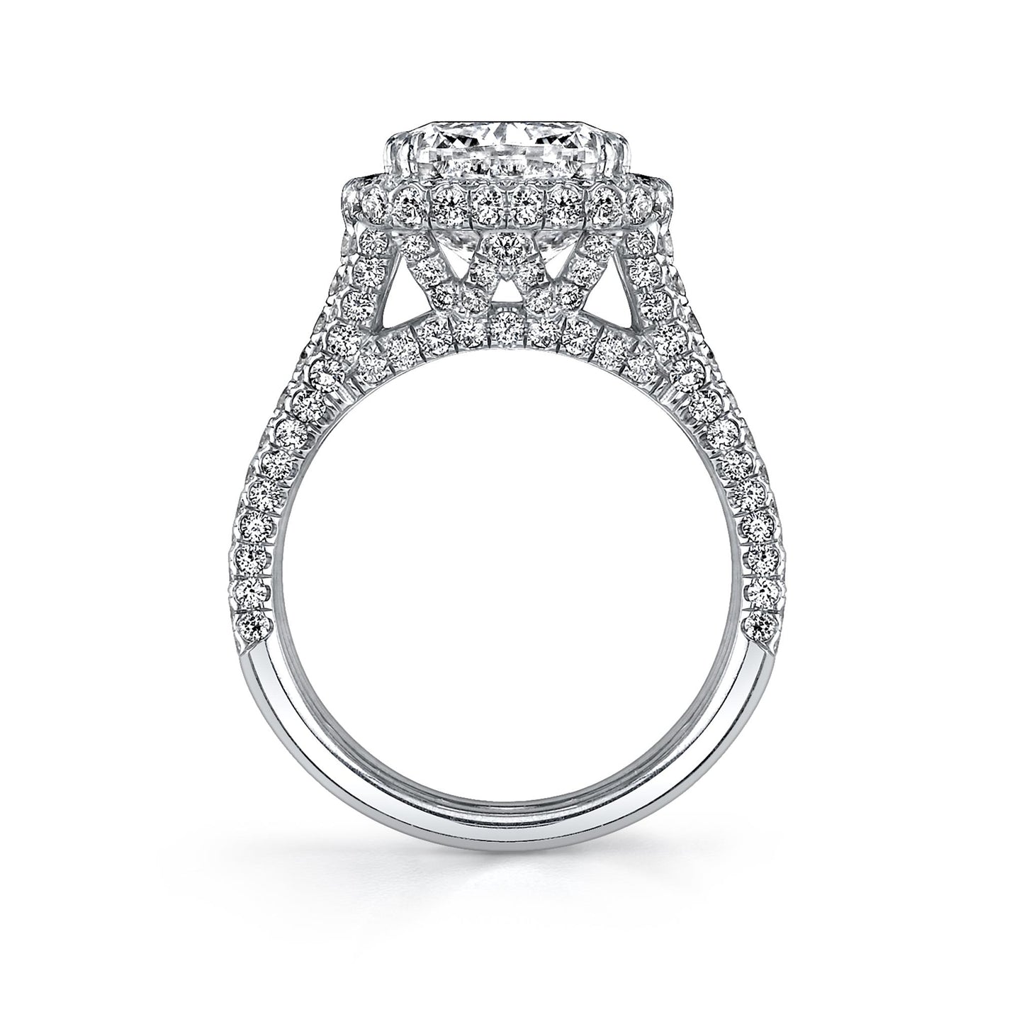 Joshua J 3-Row Split Band Cushion-Cut Diamond w/ Halo Engagement Rings