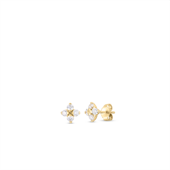 Roberto Coin Gold Love in Verona Small Diamond Flower Stud Earrings