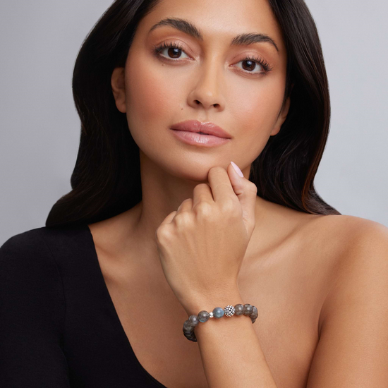 Lagos Labradorite Silver Station Bead Bracelet