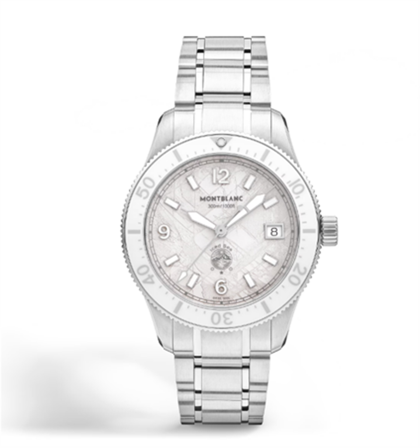 MontBlanc Iced Sea Automatic Date 0 Oxygen 38mm w/ White Glacier Dial & Stainless Steel Bracelet