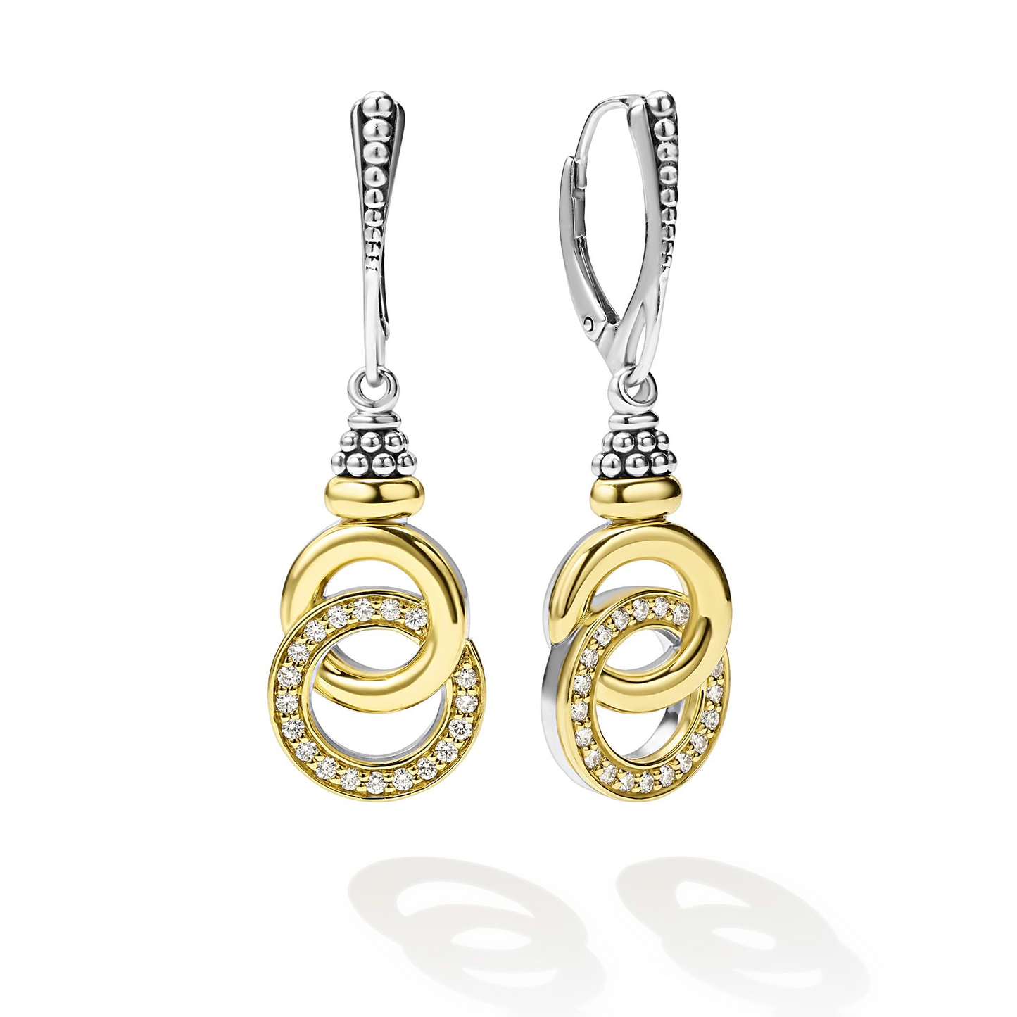 Lagos Two-Tone Interlocking Diamond Drop Earrings in Sterling Silver and 18k Gold