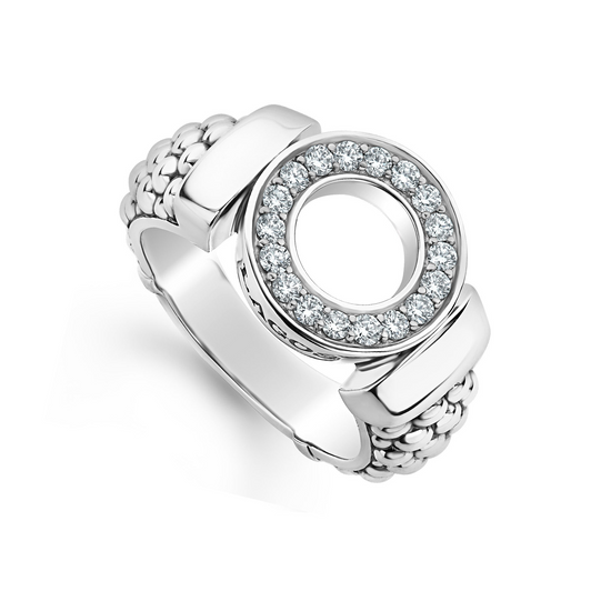 Lagos Diamond Circle Caviar Ring in Sterling Silver
