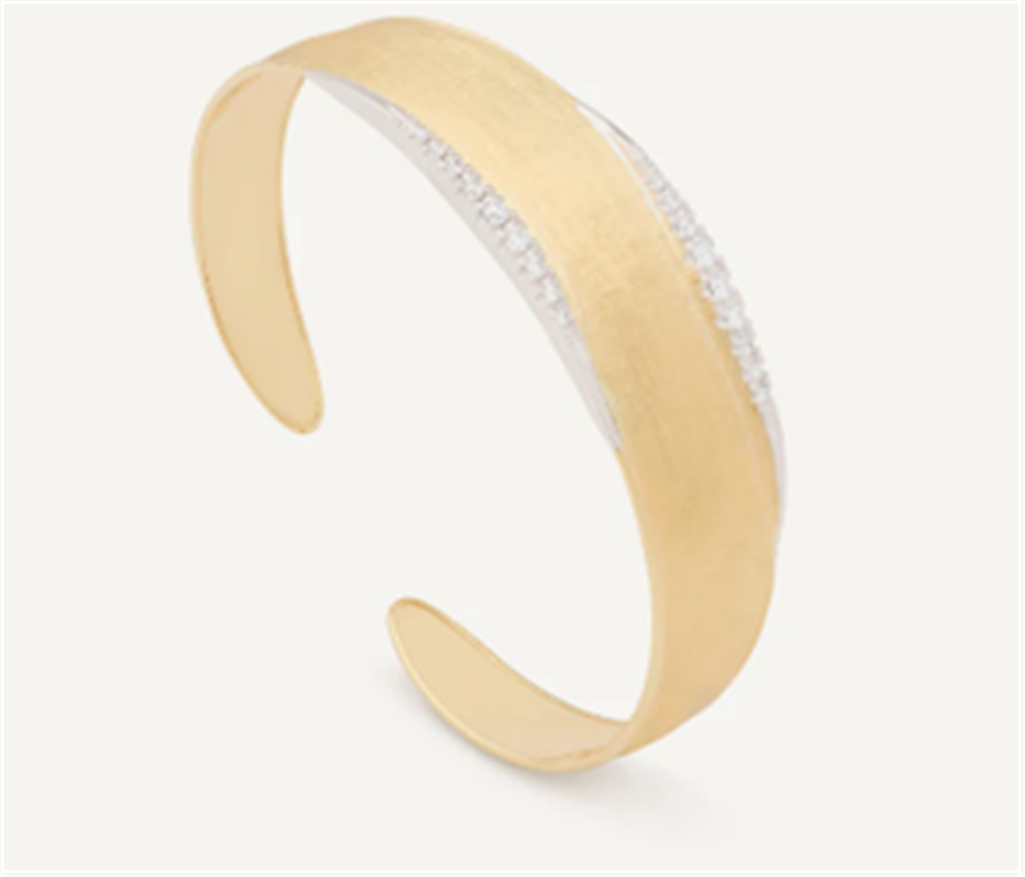 Marco Bicego Lunaria Gold Open Cuff Bangle with Diamond Pavé, Medium-Width