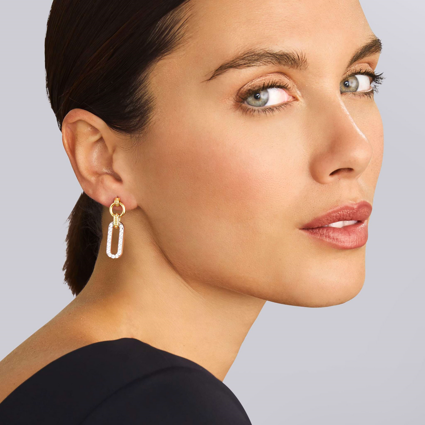 Lagos Two-Tone Link Diamond Drop Earrings in Sterling Silver and 18k Gold