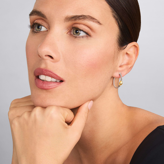 Lagos Two-Tone Station Hoop Earrings in Sterling Silver and 18k Gold