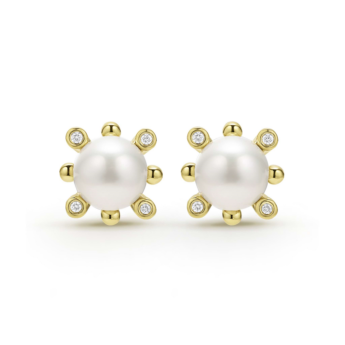 Lagos Fleur Pearl w/ Diamonds Stud Earrings in 18k Gold