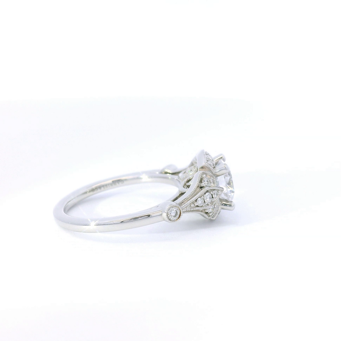 Gabriel & Co. Round Center w/ Milgrain Edge & Diamond Halo
