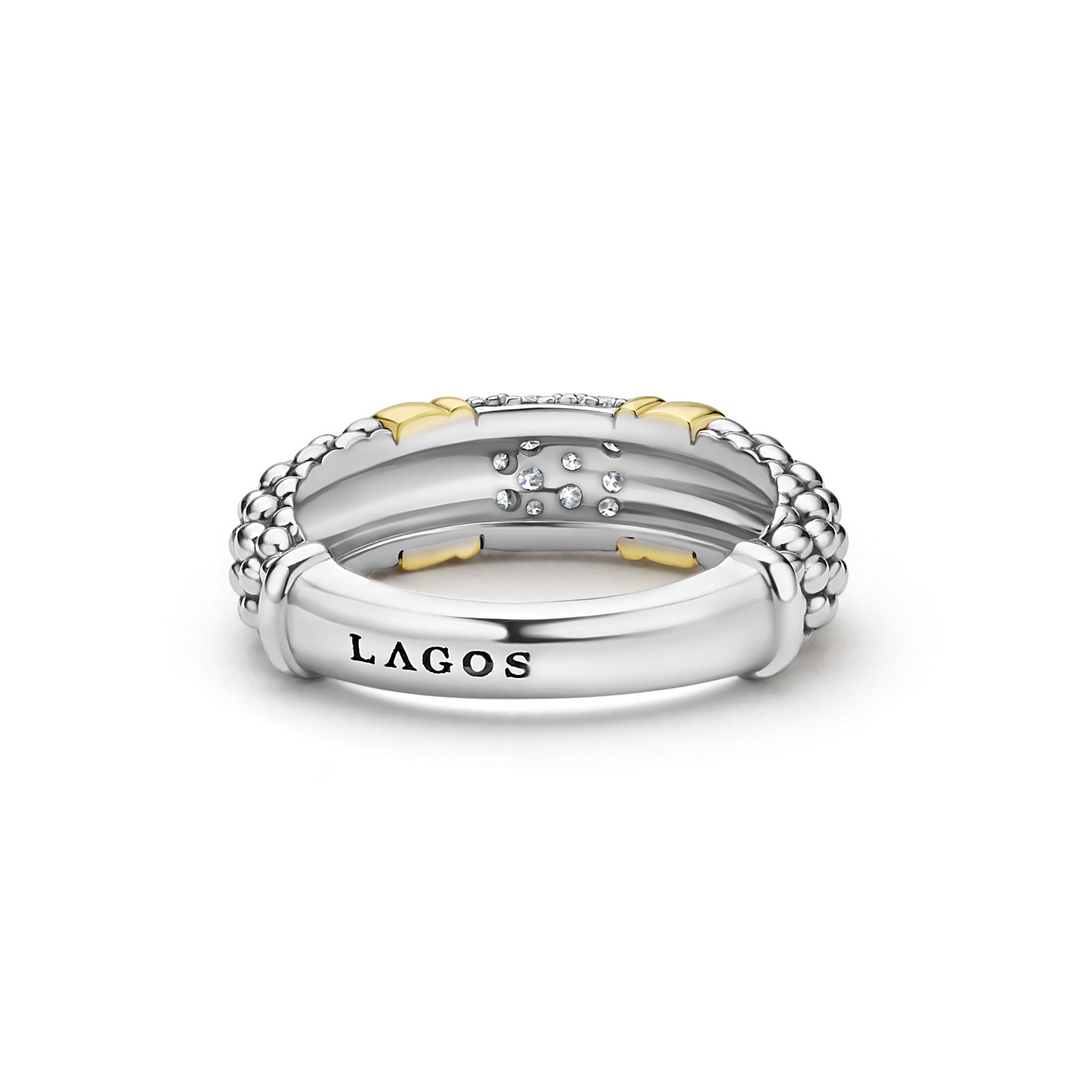 Lagos Two-Tone Caviar Diamond Ring in Sterling Silver and 18k Gold