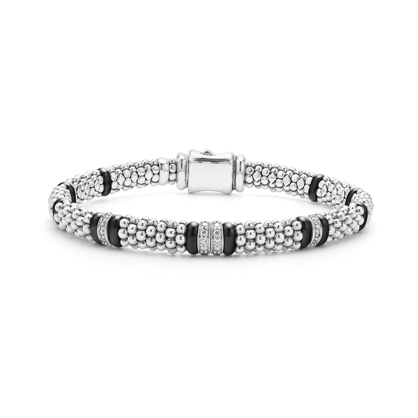 Lagos Black Four Station Diamond Caviar Bracelet