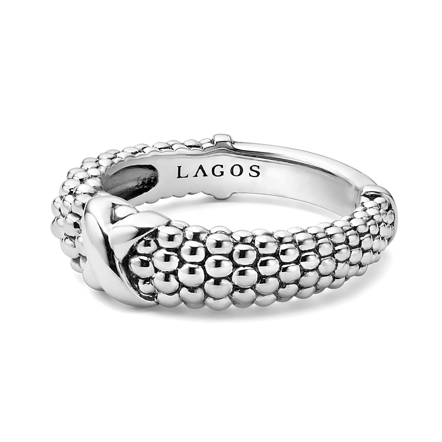 Lagos Sterling Silver X Beaded Ring in Sterling Silver