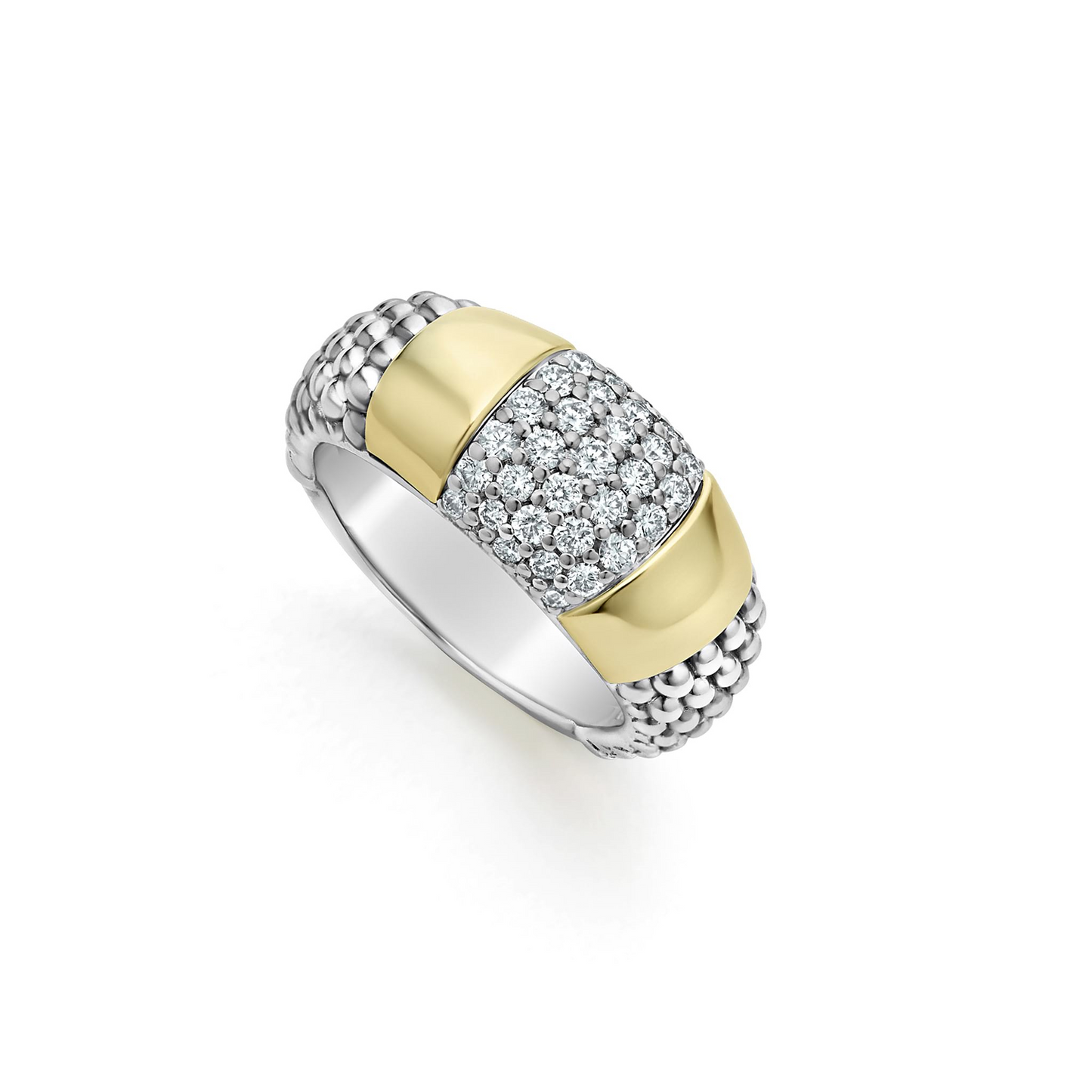 Lagos Two-Tone Station Diamond Ring in Sterling Silver and 18k Gold