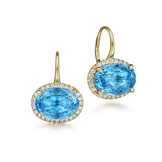Gabriel & Co. Diamond and Blue Topaz Oval Shape Earrings