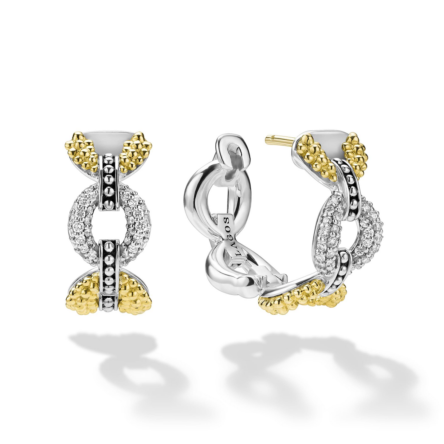 Lagos Two-Tone Petite Link Diamond Hoop Earrings