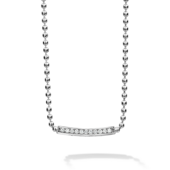 Lagos Small Station Diamond Beaded Necklace in Sterling Silver