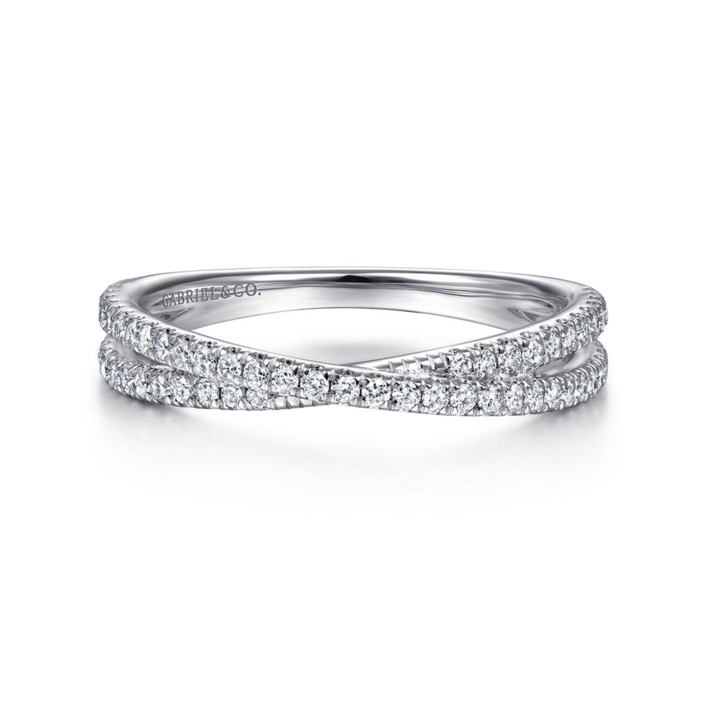 Gabriel & Co. White Gold Criss Cross Diamond Stackable Ring