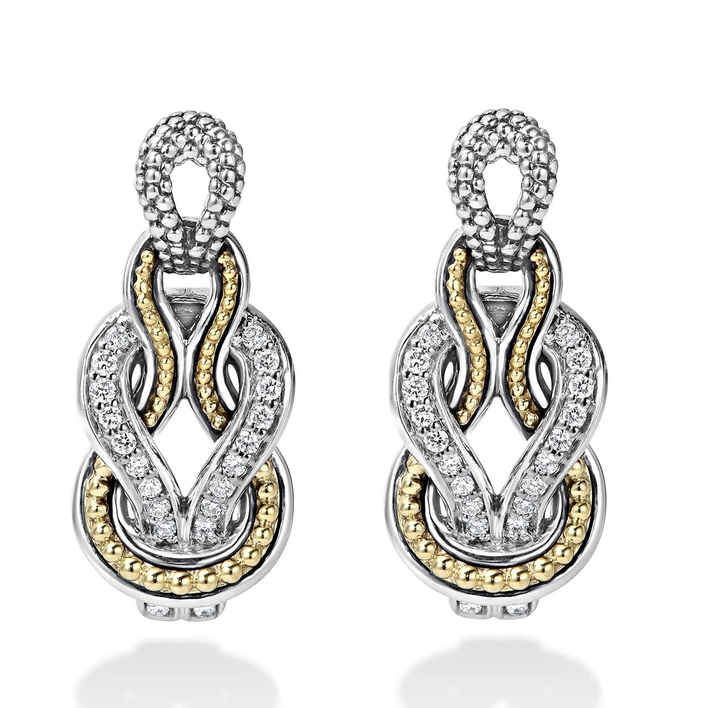 Lagos Caviar Knot Drop Earrings w/ Diamonds