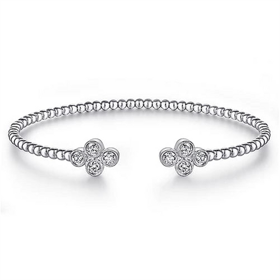 Gabriel & Co. Bujukan Bead Split Cuff Bracelet w/ Quatrefoil Diamond Endcaps