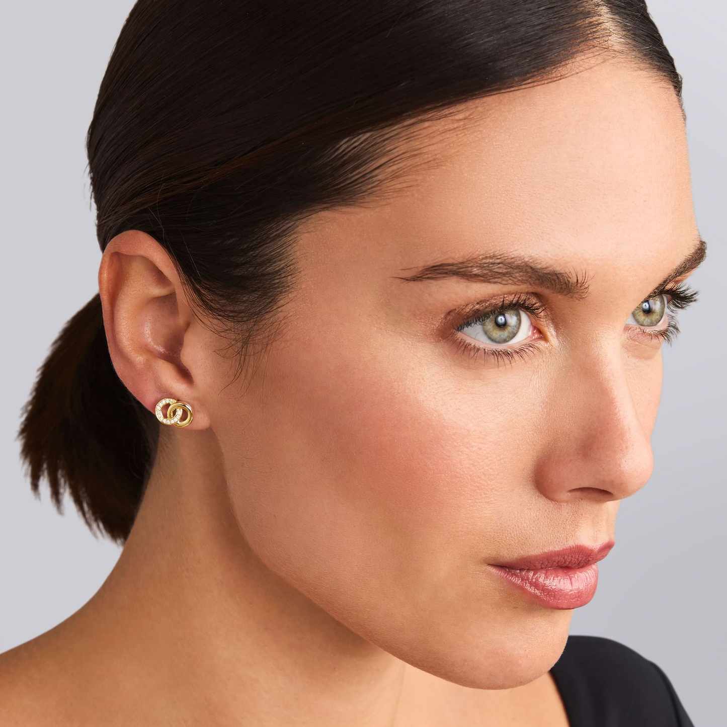 Lagos Two-Tone Interlocking Diamond Stud Earrings in Sterling Silver and 18k Gold